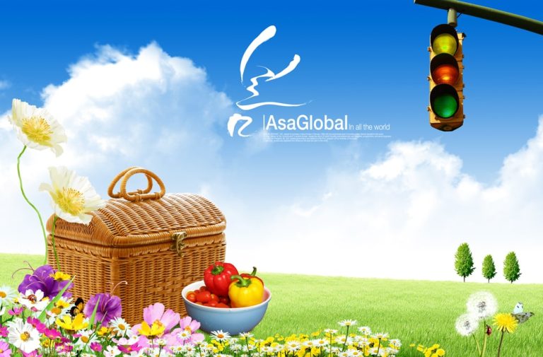دانلود طرح لایه باز طبیعت سرسبز و سبد حصیری