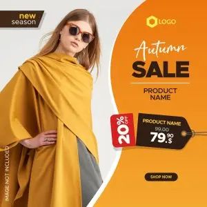 دانلود وکتور لایه باز فروش لباس زنانه پاییزی با تخفیف