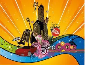دانلود وکتور لایه باز پوستر انتزاعی شهر