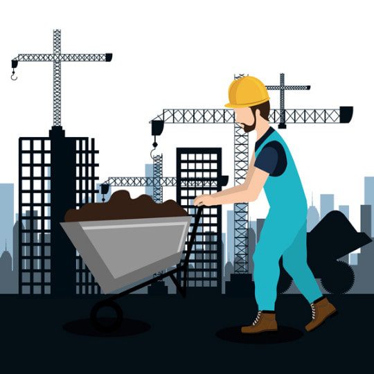 دانلود وکتور لایه باز کارگر در حال حمل مصالح در پروژه ساختمانی
