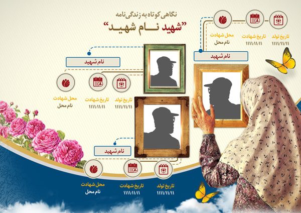 دانلود طرح لایه باز  اینفوگرافی بیوگرافی شهدا