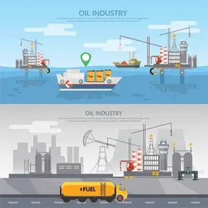 دانلود وکتور لایه‌ باز طراحی دو بخشی صنعت نفت ، حمل دریایی و زمینی سوخت