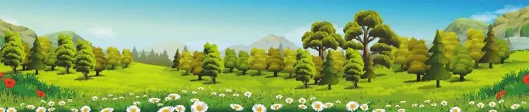 دانلود طرح لایه باز نقاشی منظره دیجیتال دشت سرسبز و جنگل در دامنه کوهستان