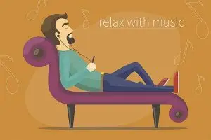 دانلود وکتور لایه‌باز کاراکتر در حال استراحت و گوش دادن به موسیقی