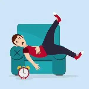 دانلود طرح لایه‌باز کاراکتر در حال خواب روی مبل و ساعت زنگ‌دار