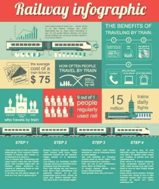 دانلود وکتور لایه باز اینفوگرافی راه آهن و قطار