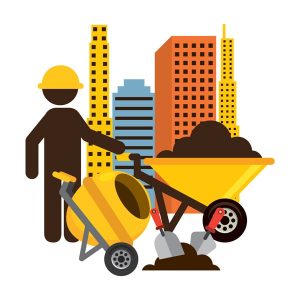 دانلود وکتور لایه باز کارگر ساختمانی با میکسر و فرغون