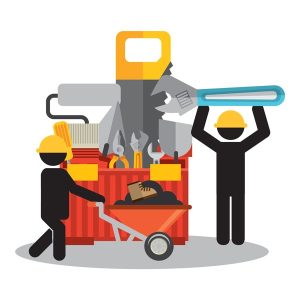 دانلود وکتور لایه باز کارگران و ابزار ساختمانی