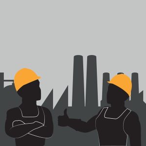 دانلود وکتور لایه باز سیلوئت کارگران در محیط کارخانه
