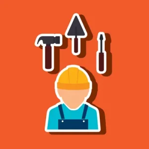 دانلود وکتور لایه باز کارگر ساختمانی با ابزار کار 
