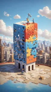 دانلود عکس با کیفیت برج پازلی در قلب شهر