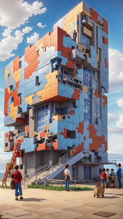 دانلود عکس با کیفیت معماری مدرن با طرح پازلی رنگارنگ