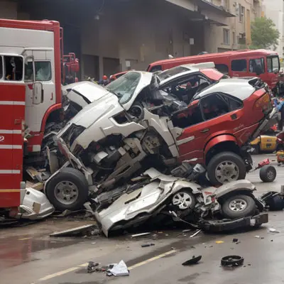 دانلود عکس با کیفیت برخورد چند خودرو و حضور نیروهای امدادی در محل حادثه