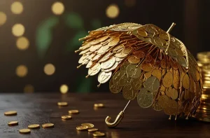 دانلود عکس با کیفیت چتر سکه‌ای در میان باران ثروت