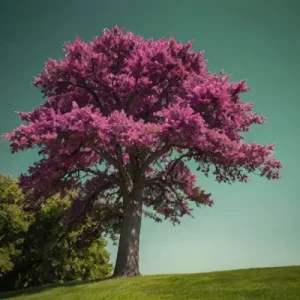 دانلود عکس با کیفیت درخت صورتی و آسمان زمردی
