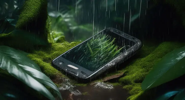 دانلود عکس با کیفیت تلفن هوشمند زیر بارش باران در جنگل
