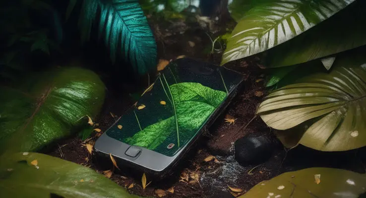 دانلود عکس با کیفیت برگ‌های جنگل روی نمایشگر تلفن هوشمند