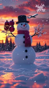 دانلود عکس با کیفیت آدم برفی در غروب زمستان