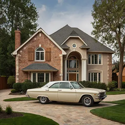 دانلود عکس با کیفیت خانه‌ای لوکس با خودروی کلاسیک