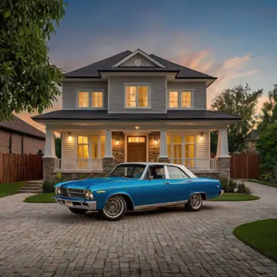 دانلود عکس با کیفیت خانه‌ای لوکس با خودروی کلاسیک