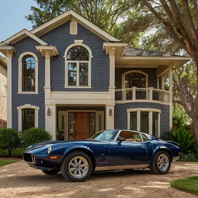 دانلود عکس با کیفیت خانه‌ای لوکس با خودروی کلاسیک