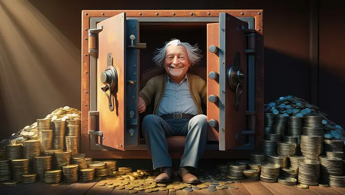 دانلود عکس با کیفیت پیرمرد ثروتمند و گاوصندوق