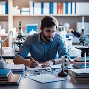 دانلود عکس با کیفیت پژوهشگر در حال کار در آزمایشگاه مدرن