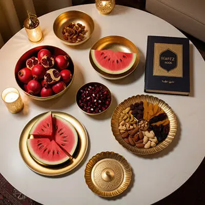 دانلود عکس با کیفیت چیدمان سنتی سفره شب یلدا