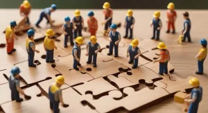 دانلود عکس با کیفیت کارگران مینیاتوری روی پازل چوبی