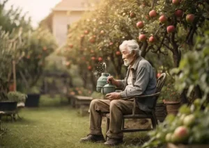 دانلود عکس با کیفیت  لحظه‌ای آرامش در کنار درختان سیب