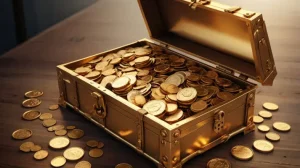 دانلود عکس با کیفیت سکه‌های طلا در صندوقچه