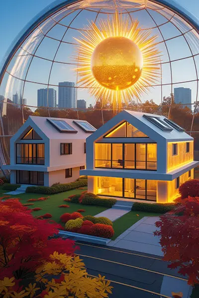 دانلود عکس با کیفیت ویلا هوشمند آینده با انرژی تجدیدپذیر