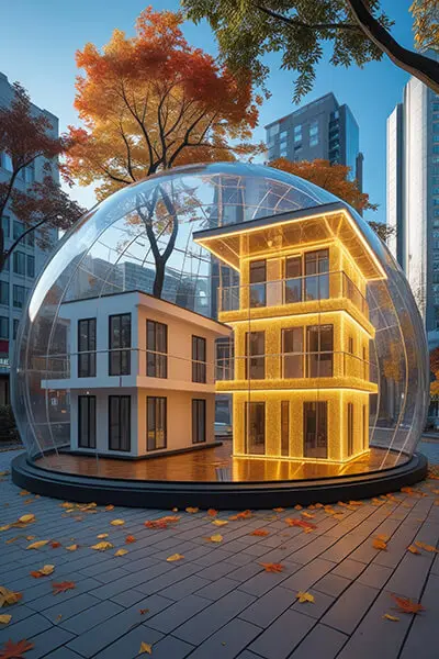 دانلود عکس با کیفیت ویلا مدرن و فوق‌العاده با طراحی کروی شیشه‌ای