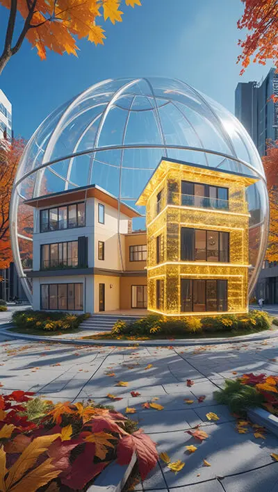 دانلود عکس با کیفیت ویلای لوکس زیر گنبد شیشه‌ای