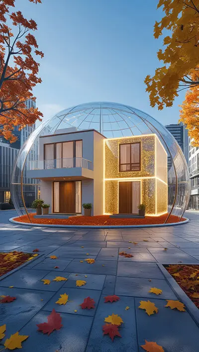 دانلود عکس با کیفیت ویلای لوکس زیر گنبد شیشه‌ای