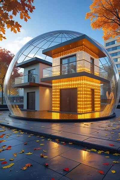 دانلود عکس با کیفیت ویلا مدرن و فوق‌العاده با طراحی کروی شیشه‌ای