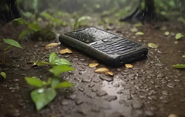 دانلود عکس با کیفیت گوشی کلاسیک در دل طبیعت بارانی