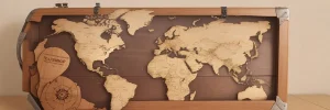 دانلود عکس با کیفیت نقشه چوبی جهان در قاب کلاسیک