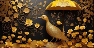 دانلود عکس با کیفیت پرنده طلایی و گل‌های زرد