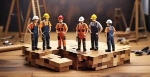 دانلود عکس با کیفیت کارگران مینیاتوری بر روی پازل چوبی