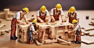 دانلود عکس با کیفیت شبیه‌سازی ساخت‌وساز با کارگران مینیاتوری