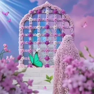دانلود عکس با کیفیت بانویی با حجاب گل در باغی رویایی