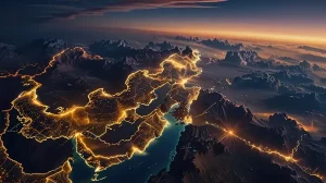 دانلود عکس با کیفیت مسیرهای انرژی و ارتباطات در مقیاس جهانی