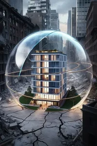 دانلود عکس با کیفیت حباب امنیت در میان فروپاشی شهر