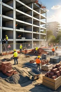 دانلود عکس با کیفیت ساخت‌وساز ساختمان مدرن در مرحله اجرایی