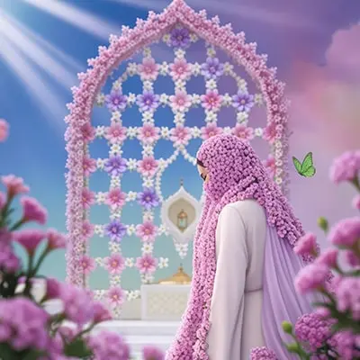 دانلود عکس با کیفیت بانویی با حجاب گل در باغی رویایی