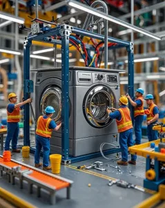 دانلود عکس با کیفیت خط تولید لباسشویی در ابعاد توسط کاگران مینیاتوری