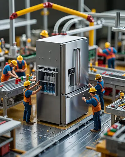 دانلود عکس با کیفیت خط تولید مینیاتوری یخچال مدرن