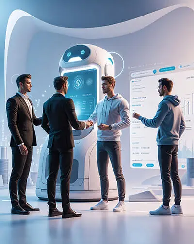 دانلود عکس با کیفیت همکاری انسان و هوش مصنوعی در امور مالی و کسب‌وکار