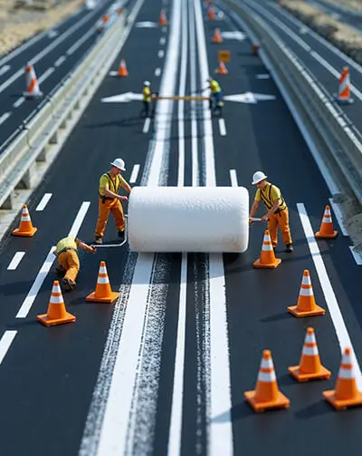 دانلود عکس با کیفیت خط‌کشی جاده با کارگران مینیاتوری